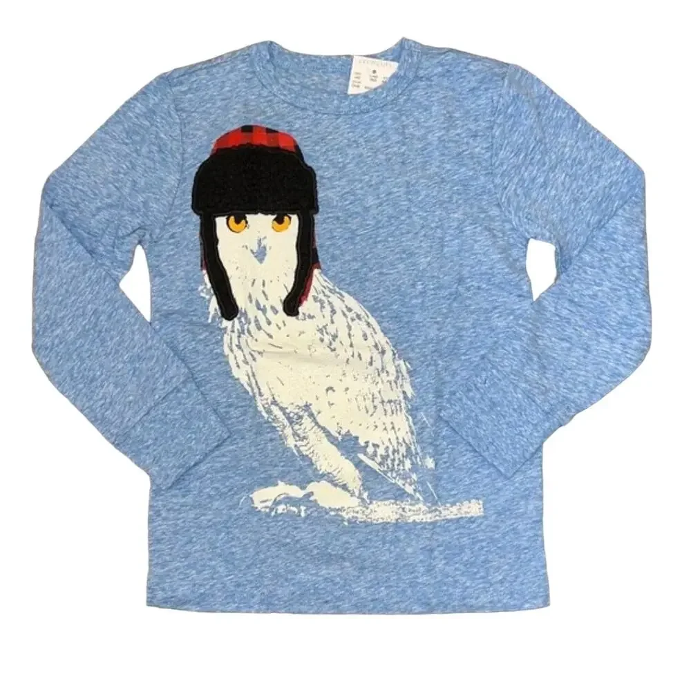 NWT J. Crew Boys' Light Blue W/Sherpa Owl Long Sleeve Tee